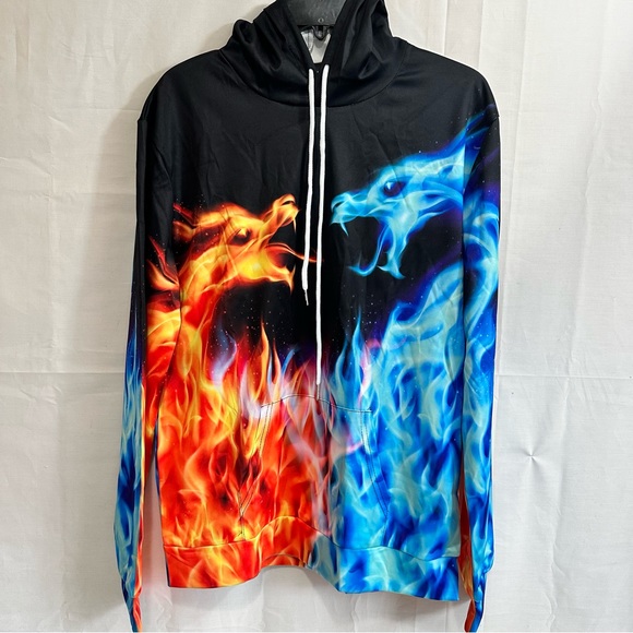 Cool Ice and Fire Dragon 3D Printing Long Sleeve Casual Loose Pullover Hoodie - Picture 1 of 7
